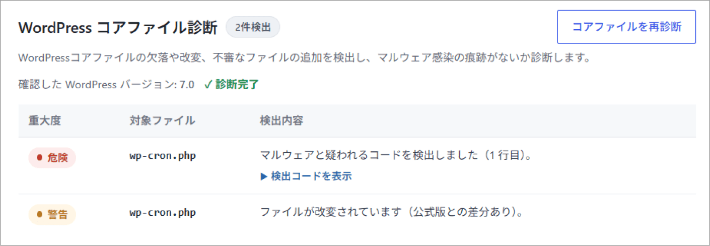 WordPress コアファイル診断